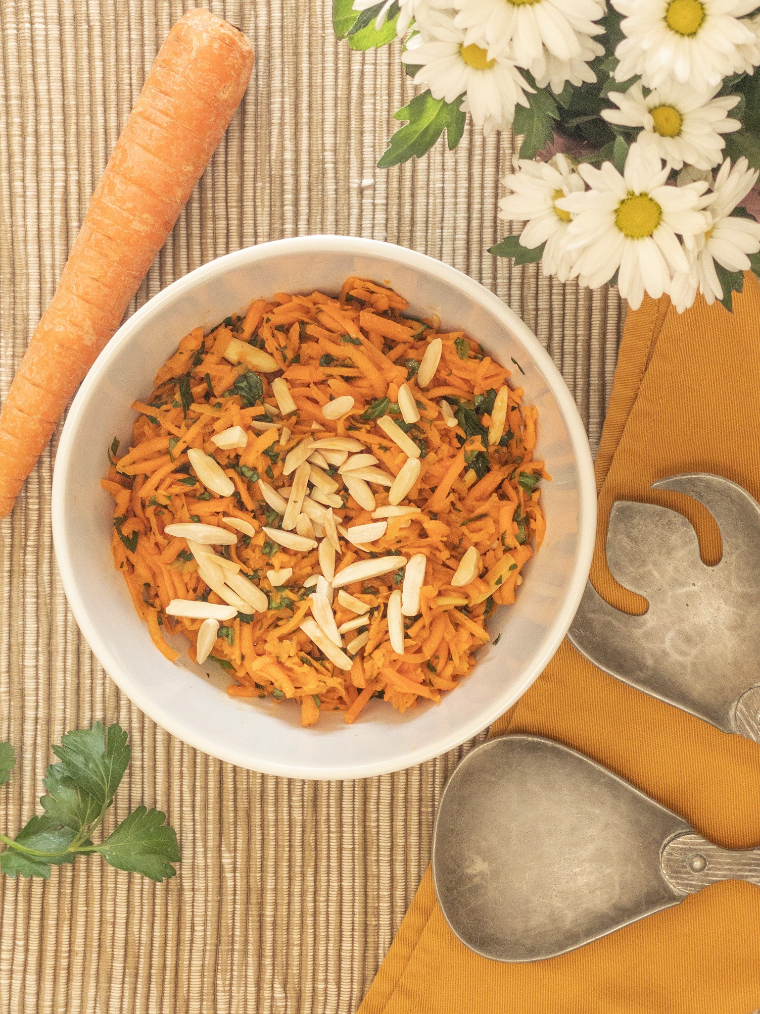 grated carrot salad with herbs and almonds