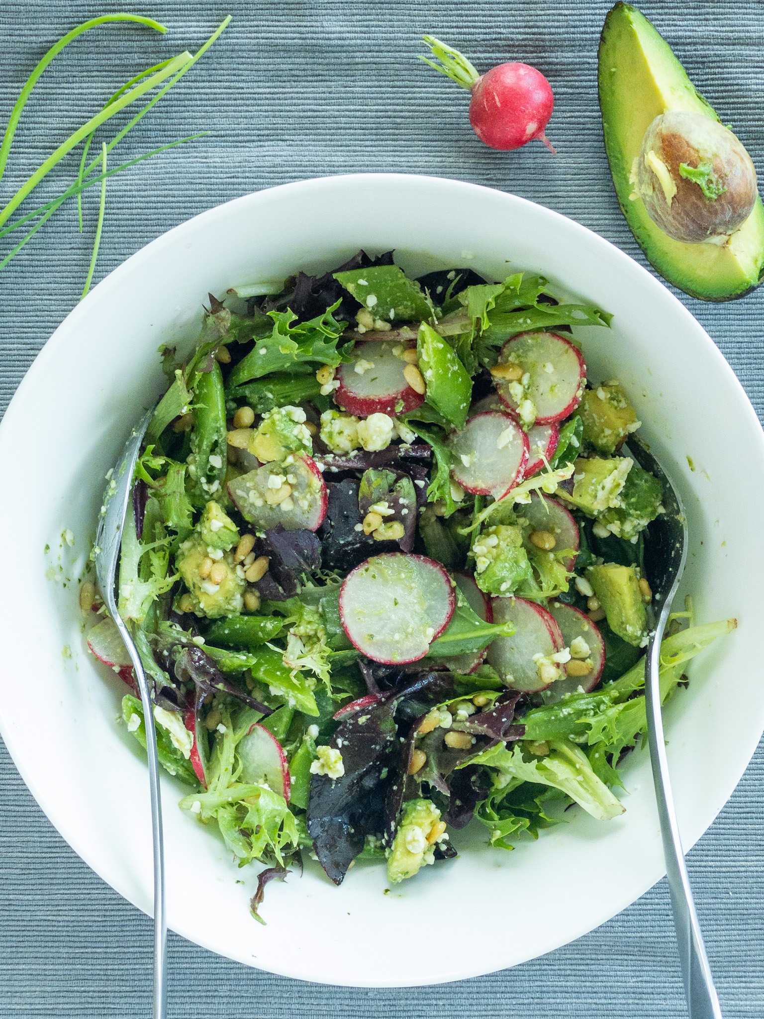 salad tossed with a basil vinaigrette